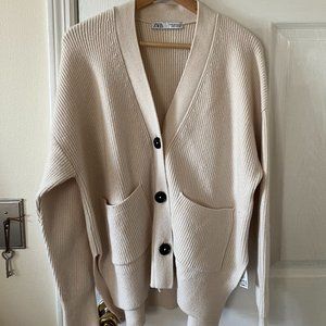 Zara Cream/Ivory Long Cardigan with Pockets sz M